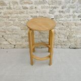 High stool in light wood, 60s