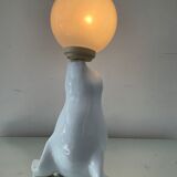 Vintage sea lion lamp in ceramic and opaline