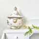 Covered candy jar signed M Malicorne, Moustiers decor
