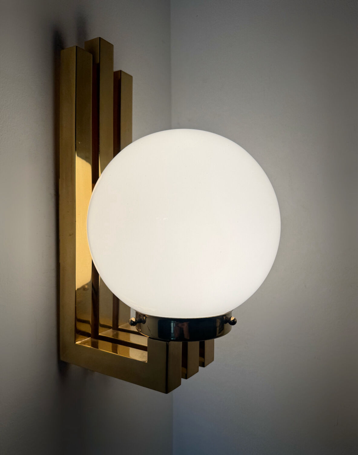 Opaline brass wall lights from the 1970s.