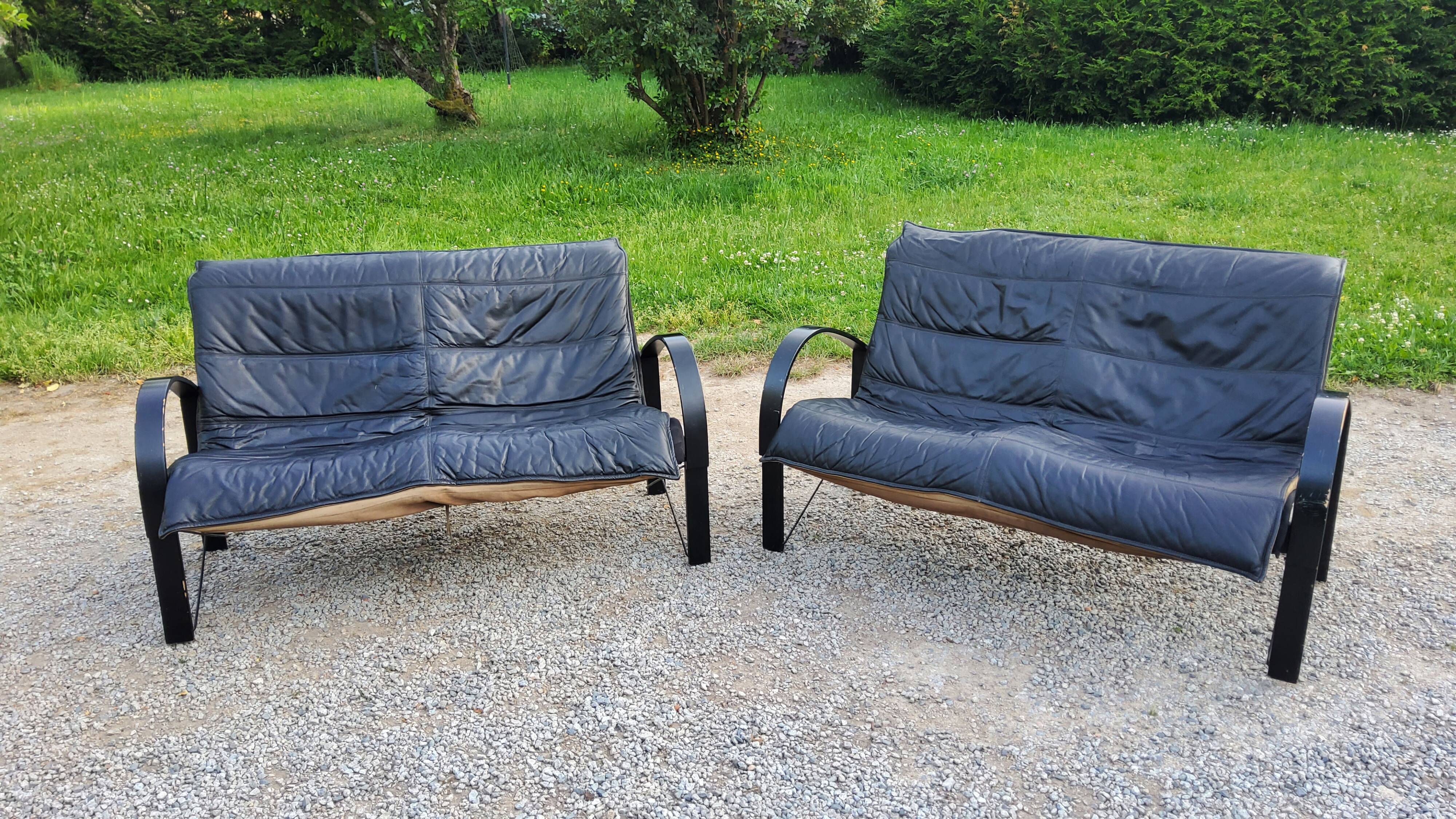 Pair of Scandinavian leather sofas from Tord Björklund