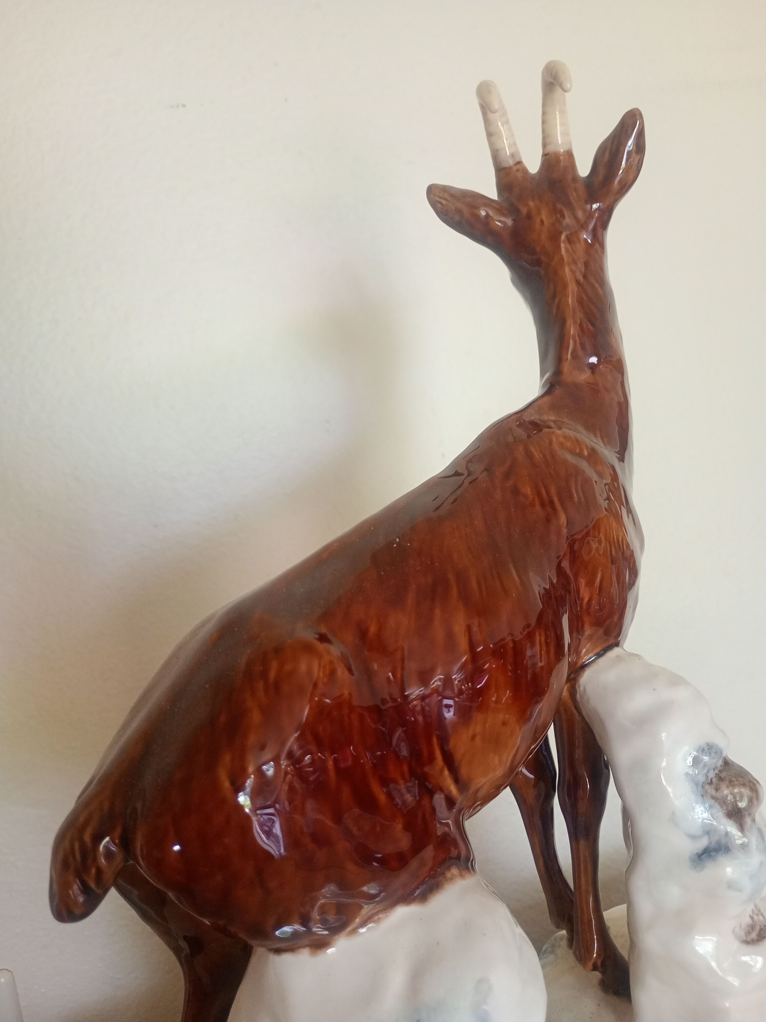 Statuette 43cm chamois on a snowy rock - polychrome ceramic