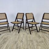 Folding wooden chairs with raffia, 1970s.