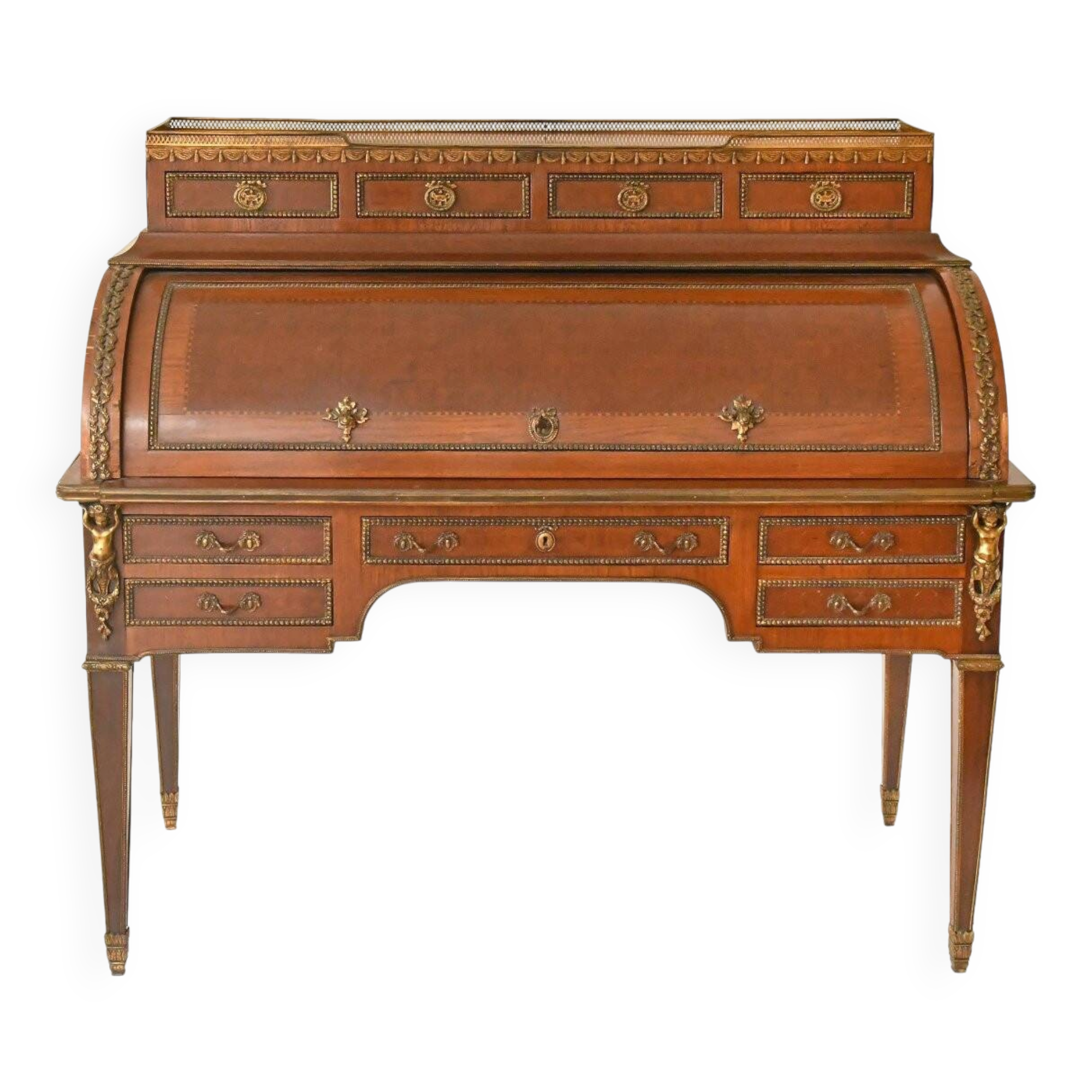 Bureau à cylindre de style Louis XVI en marqueterie