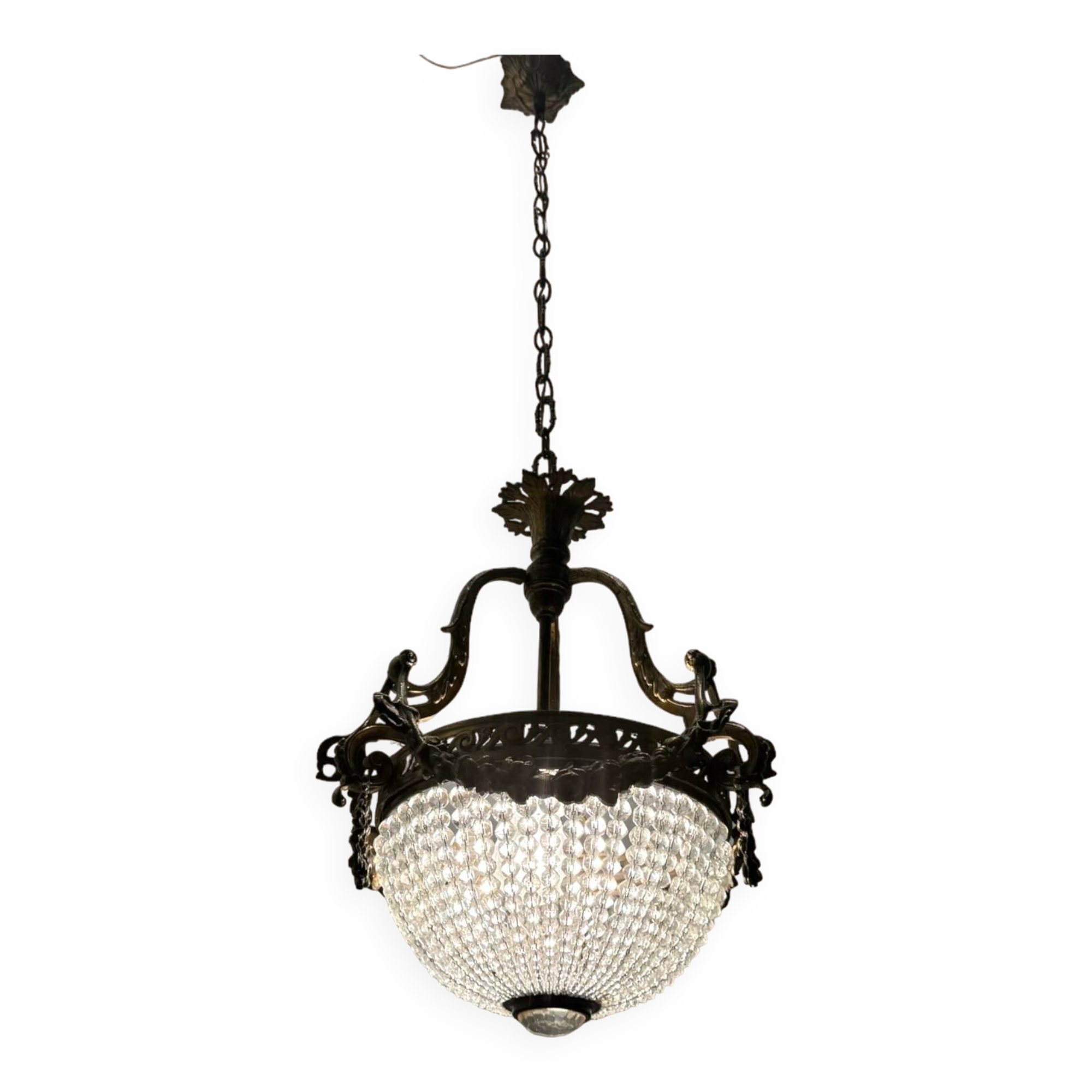 Bronze Crystal Beaded Light Pendant 1940’s