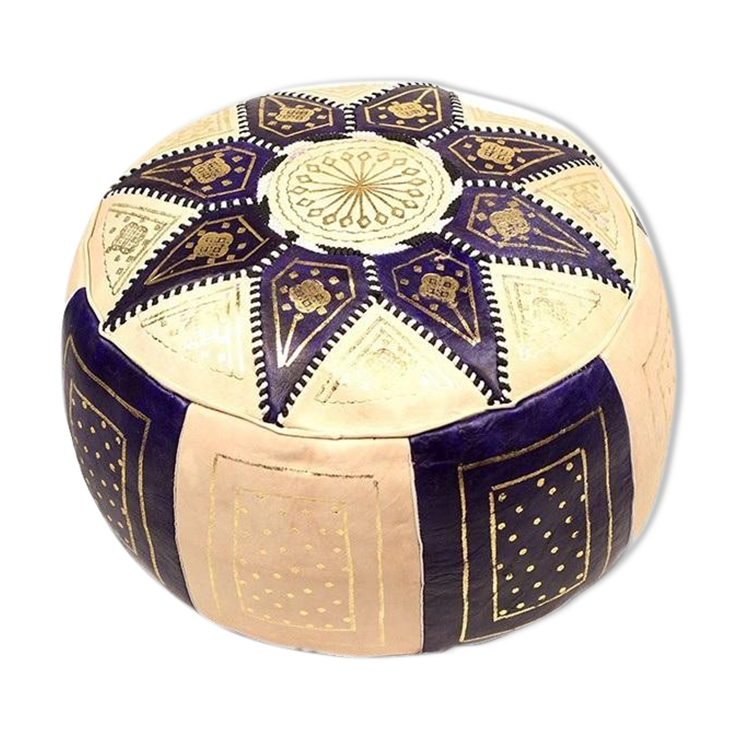 Leather purple Pouf Fes handmade 40 x 25 cm