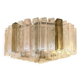 Plafonnier contemporain en verre de Murano "Carrés" clair, rose et fumé