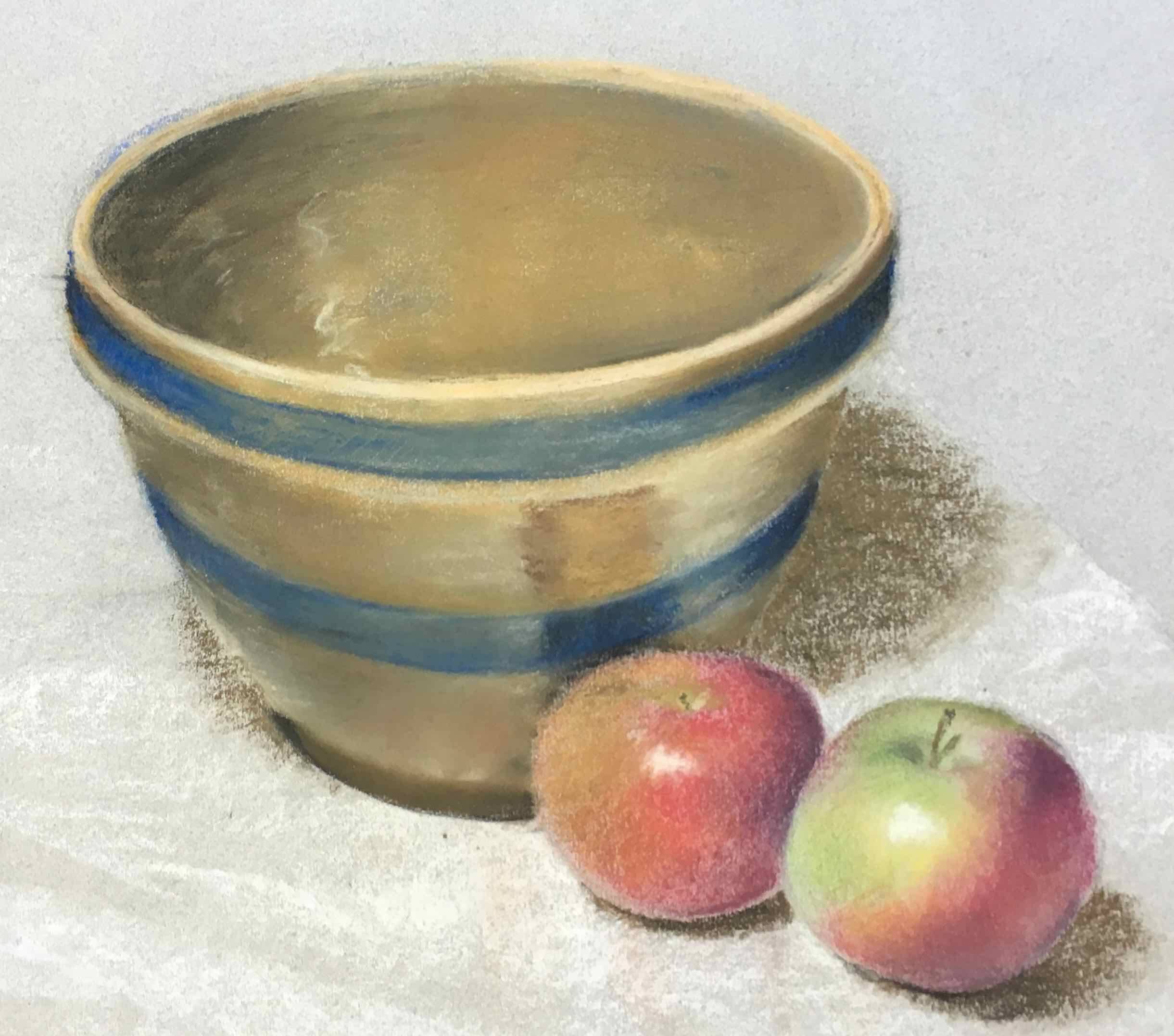 Tableau Pastel jarre et pommes