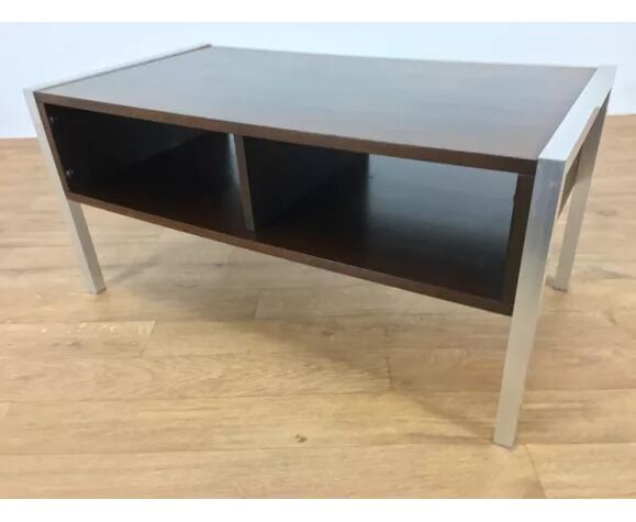 Coffee table wood and aluminum 70s