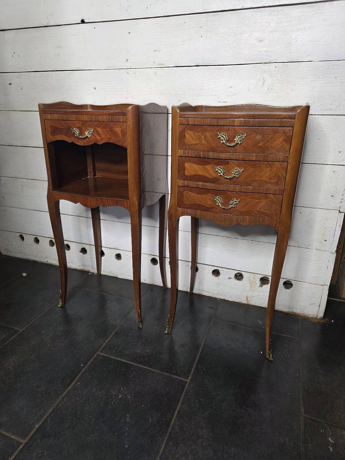 Pair of Louis XV style bedside tables in marquetry