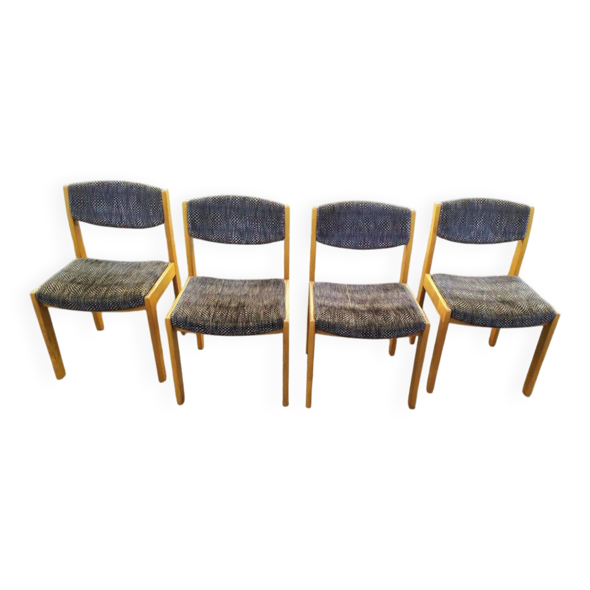 Set of 4 chairs in blond wood and gray fabric - vintage