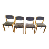 Set of 4 chairs in blond wood and gray fabric - vintage