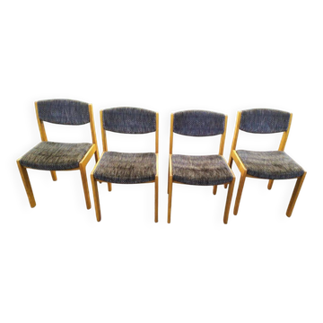 Set of 4 chairs in blond wood and gray fabric - vintage
