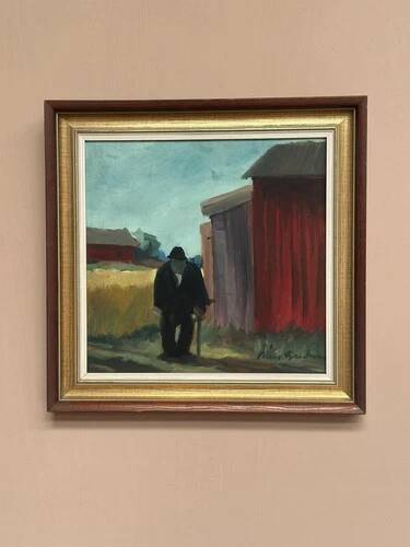 Swedish Oil on panel "man standing" by Svan Grandin, Vintage & Framed 40×38cm
