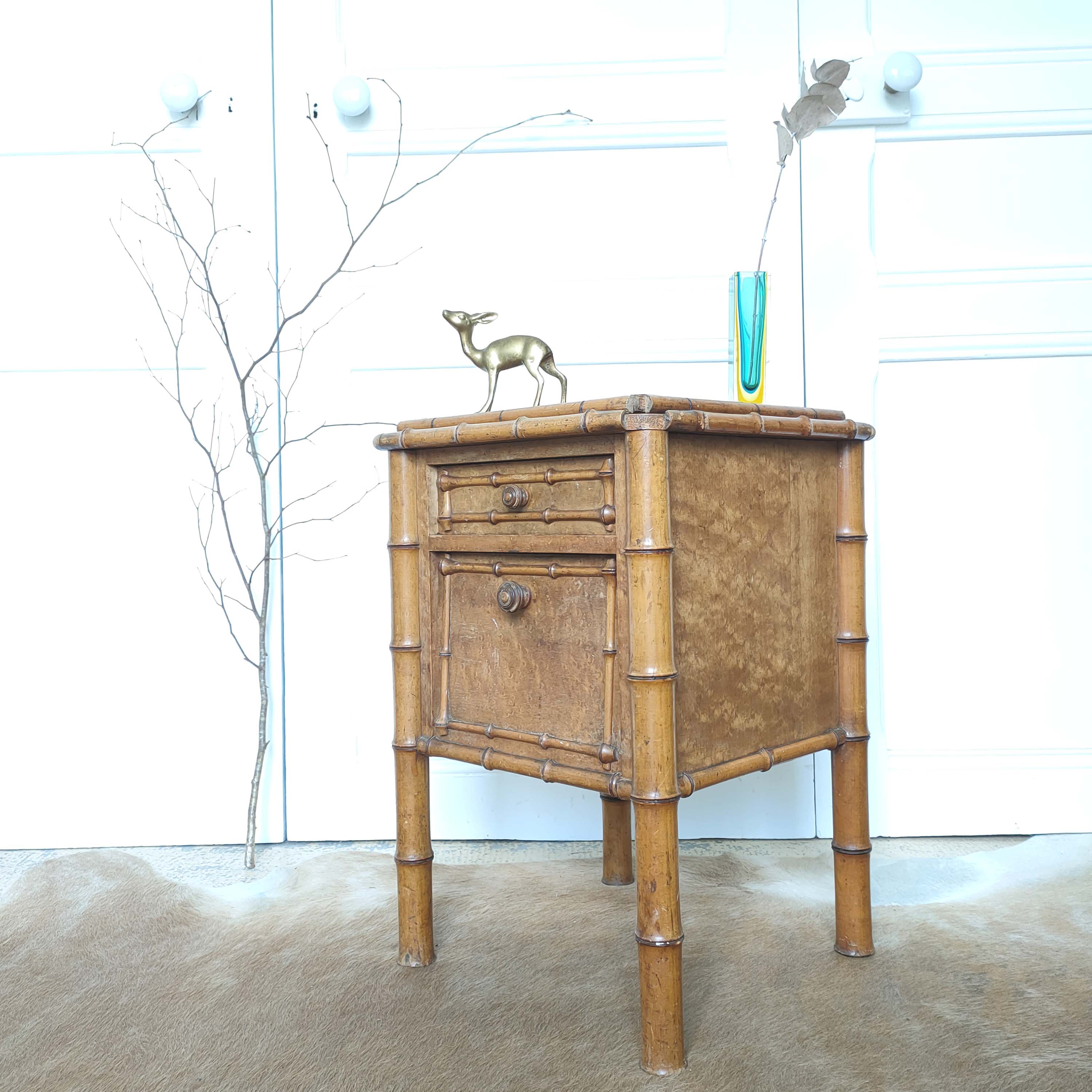 Faux bamboo wood bedside table