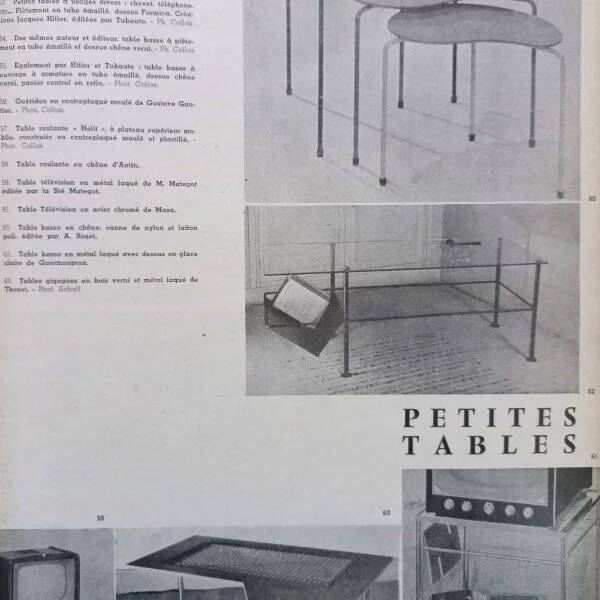 Metal and glass coffee table gérard guermomprez 1956