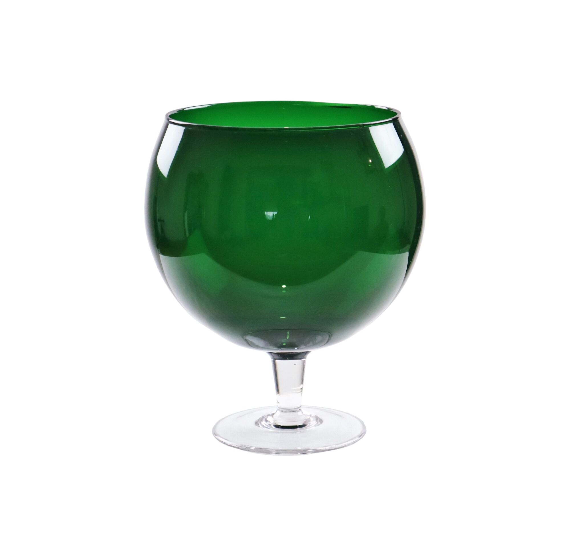 Grand vase en verre vert vintage 'brandy glass' soufflé à la bouche 26cm