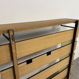 Teak wall coat rack and mirror, 60s, cloakroom
