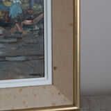 Oil on canvas Neapolitan market scene of the 50s