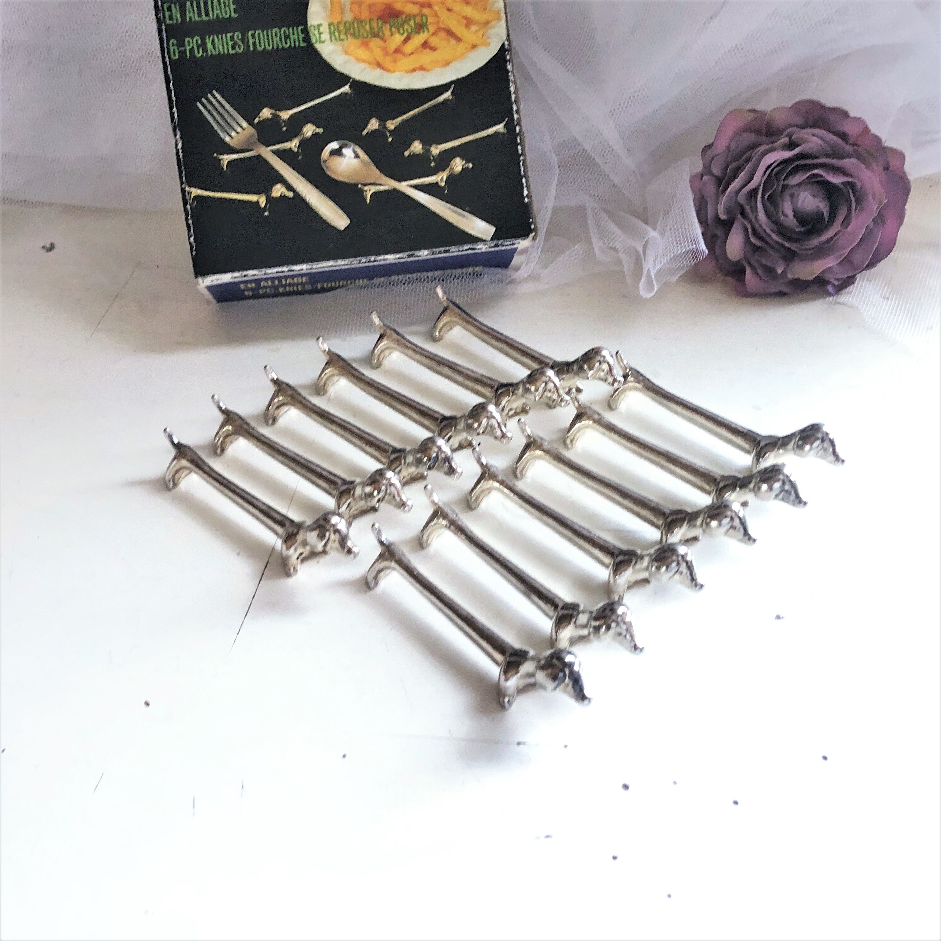 Lot de 6 porte-couteaux en métal argenté