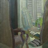 OIL ON CANVAS JEAN MAUFAY ABSTRACT COMPOSITION SCENE OF INTERIOR