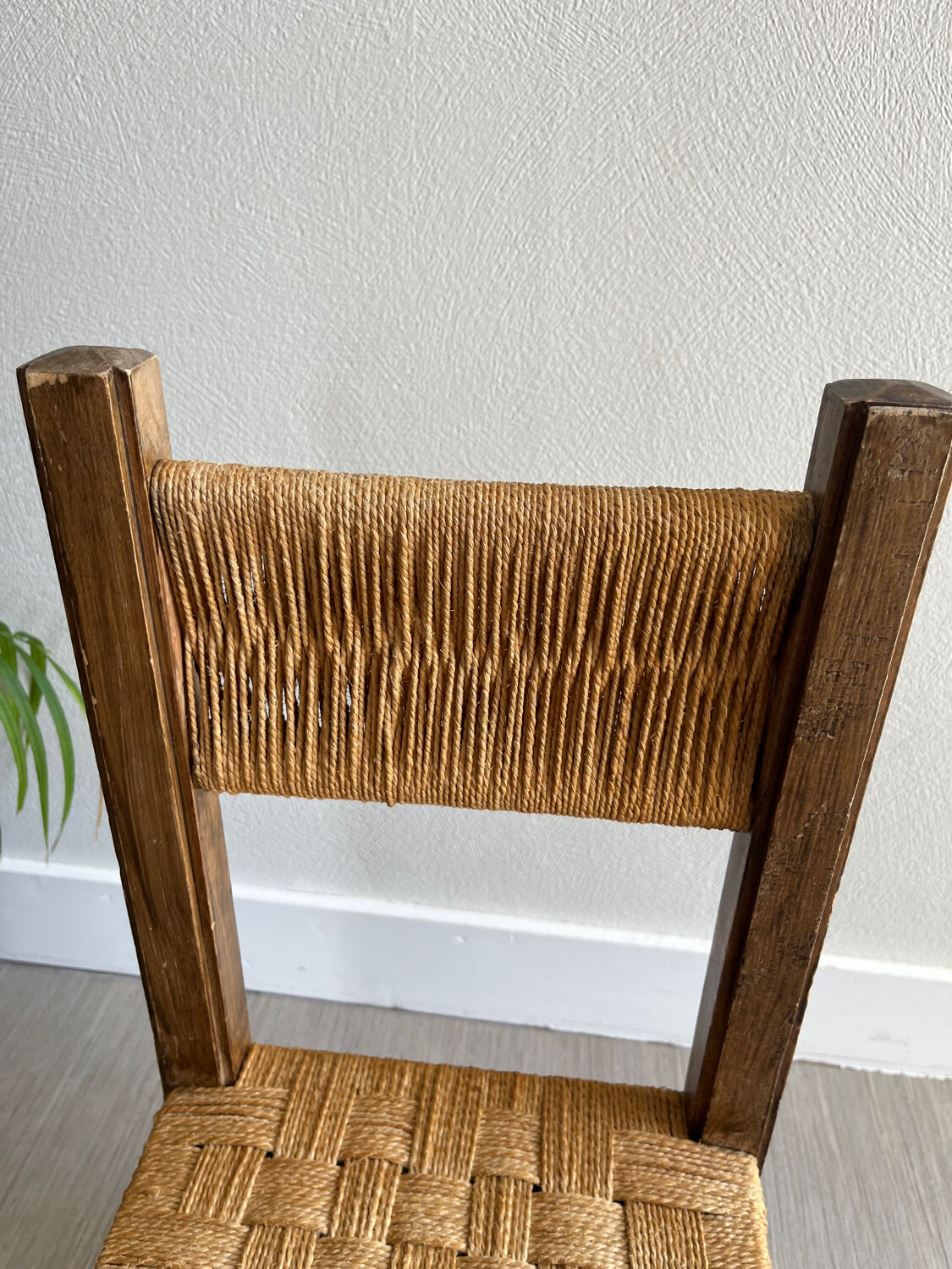 Vintage children's chair wood and rope by Audoux and Minet