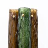 Pair of Modern Amber and Green Murano Glass and Brass Sconces