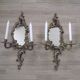 Large Pair of French Antique Bronze Mirror Double Candle Wall Sconces 5127