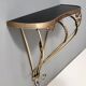 Vintage Wall Mounted Brass Console Table With Demilune Black Glass Top, Italy