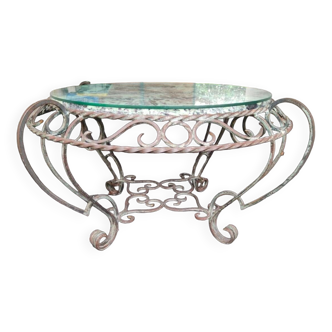 Wrought iron and green marble coffee table from the 1950s