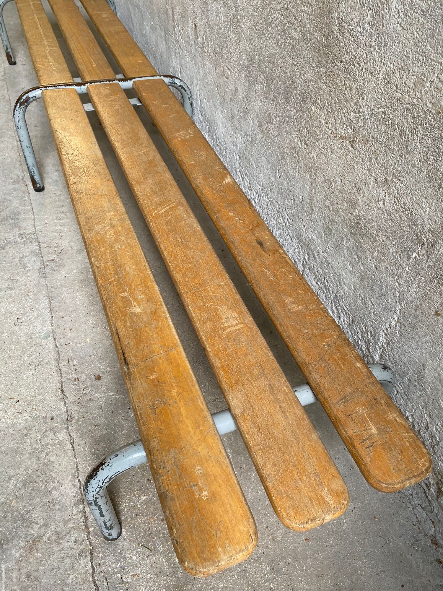 Vintage kindergarten bench wood & metal lacquered