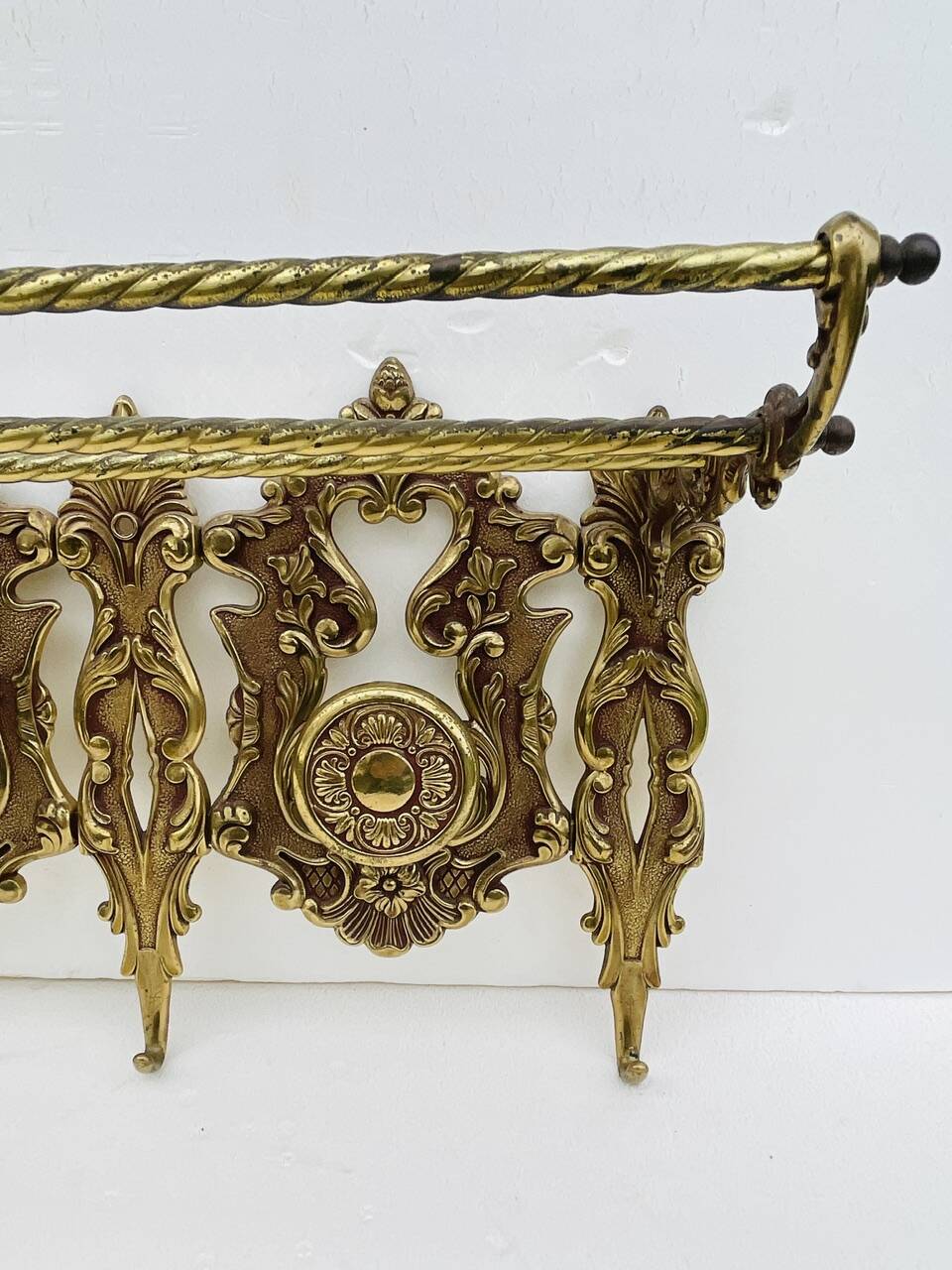 Bronze Coat Rack and Wall Shelf, Vintage, Louis XV Style