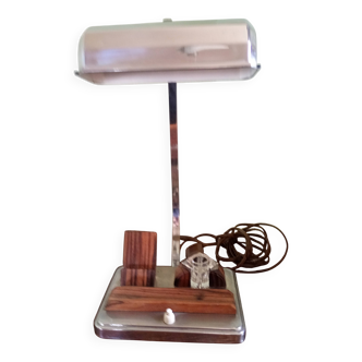 Vintage desk lamp - chrome steel + inkwell + card holder and rosewood pen