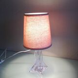 Bedside lamp with glass base and beige fabric lampshade / vintage 60s-70s