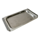 Silver metal tray with braided effect handles