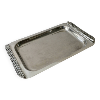 Silver metal tray with braided effect handles