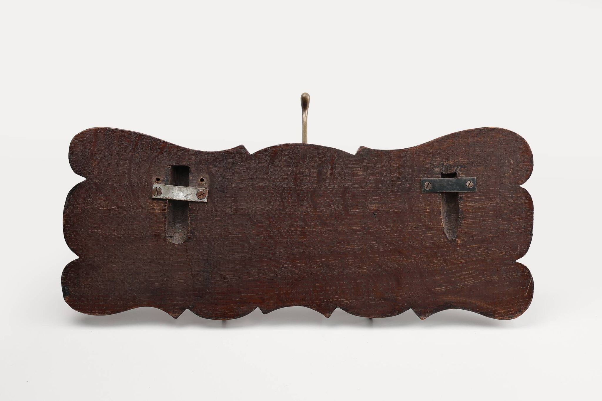 Art Nouveau style coat rack in oak with brass hooks, France ca. 1915