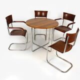 Restored Bauhaus Tubular Steel Round Table And 4 Chairs By M. Stam, 1930s