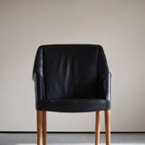 Fauteuil Danemark Moderne par Nanna Ditzel en chêne et cuir patiné, années 1950