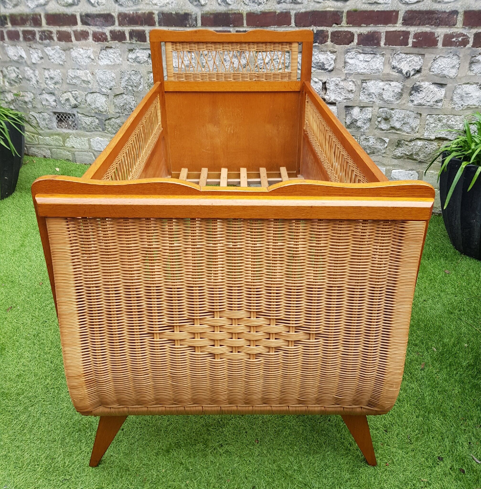 Bed wood and rattan 1960