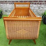 Bed wood and rattan 1960