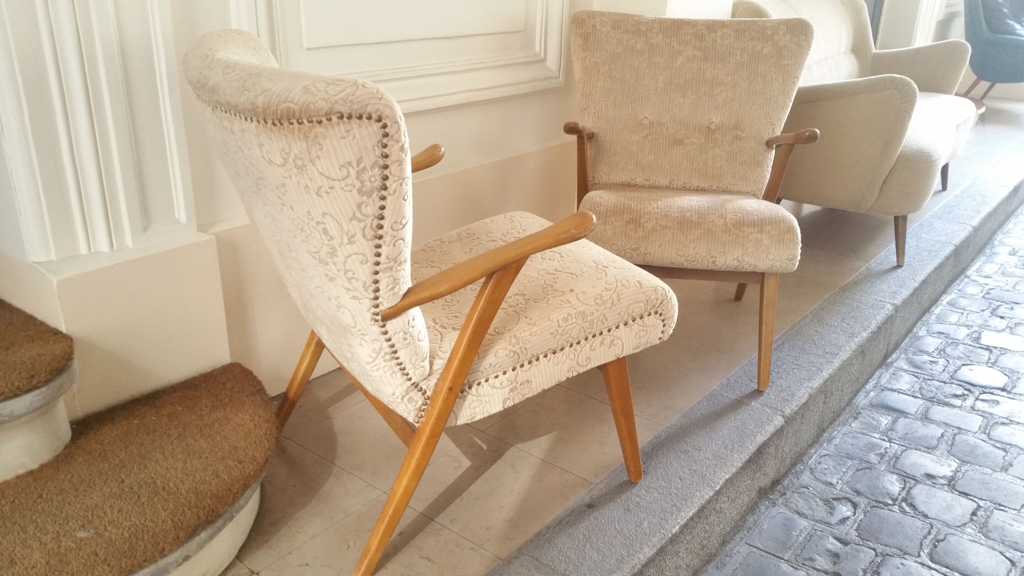 Set of 2 chairs 50s cocktail Wing chair Zig Zag Vintage restored