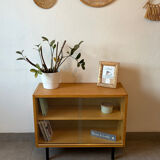Vintage oak display cabinet from the 1960s.