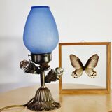 Lampe en pâte de verre bleu craquelée