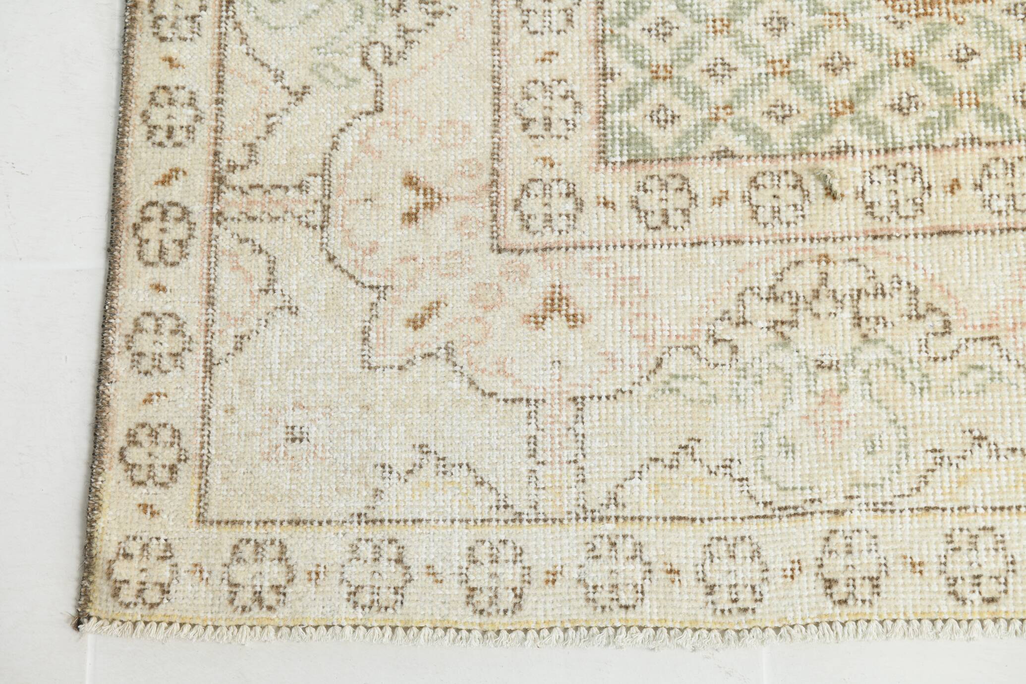 Soft Beige Neutral Vintage Oushak Carpert Rug, 222x330 Cm