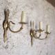 Pair of Empire style bronze wall lights, bronze wall light with palmette and swan neck.