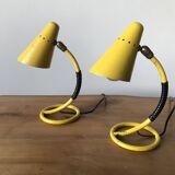 Pair of yellow bedside lamps from the 1950s.