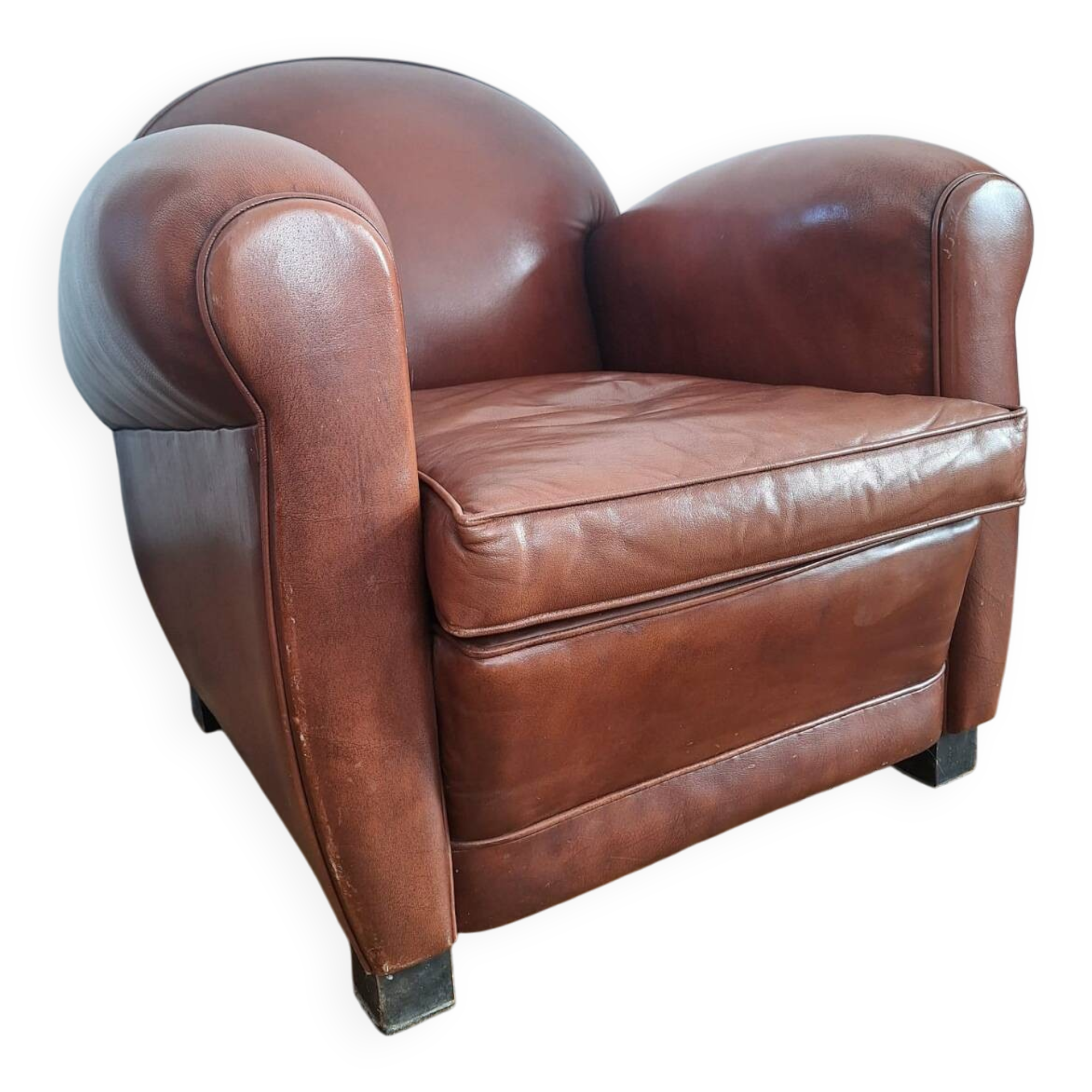 Fauteuil club vintage en cuir, meuble siège ancien