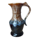 Vintage 1960s brown and blue flame-patterned stoneware wine jug carafe.