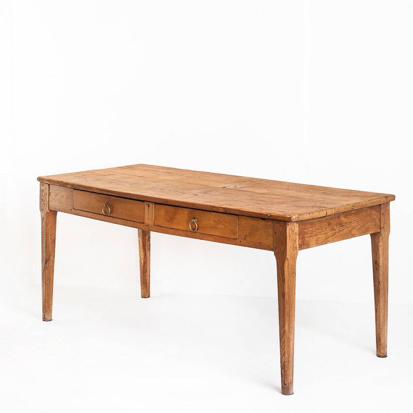 Farmhouse table with two large drawers. Oak wood. France, 1940s-50s